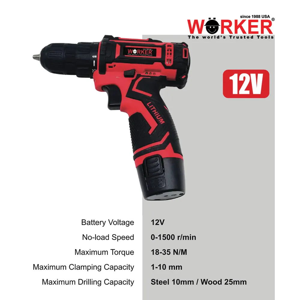 WORKER 12V Cordless Drill Set